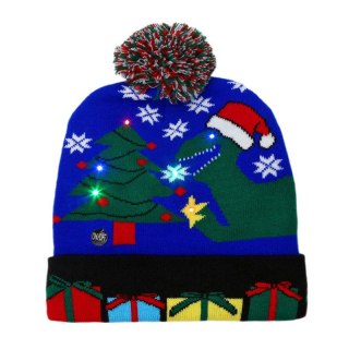 Czapka świąteczna świecąca LED z pomponem, DINOZAUR Świąteczny CZ53