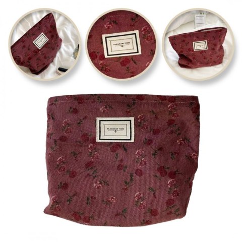 Kosmetyczka jednokomorowa różowa w czerwone kwiatuszki 25 x 5 x18 cm KS118