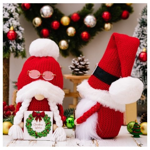 Krasnal Skrzat stojący czerwony w okularach Boże Narodzenie 24cm KSN167