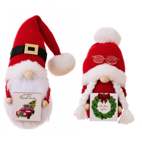 Krasnal Skrzat stojący czerwony w okularach Boże Narodzenie 24cm KSN167