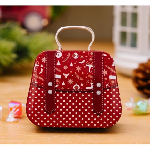 Metalowy pojemnik z uchwytem na cukierki czerwony 7cm x 5,5cm KSN164