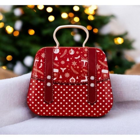 Metalowy pojemnik z uchwytem na cukierki czerwony 7cm x 5,5cm KSN164