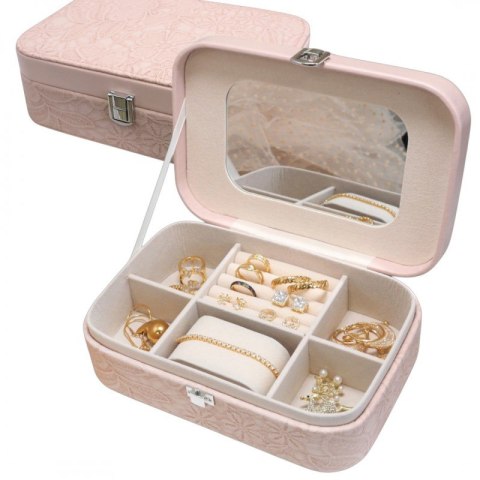 Szkatułka na biżuterię, etui, organizer, pudełko różowa koronka PD157R