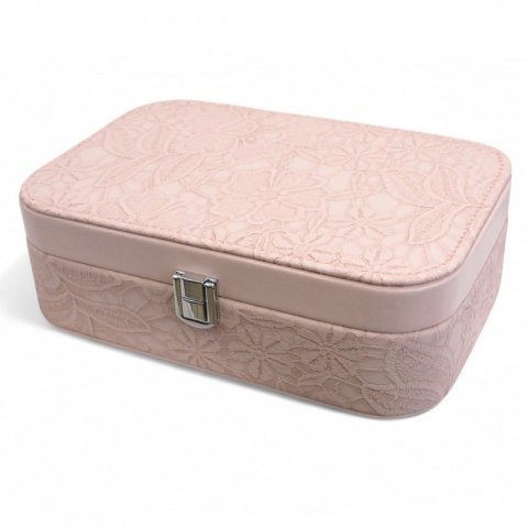 Szkatułka na biżuterię, etui, organizer, pudełko różowa koronka PD157R
