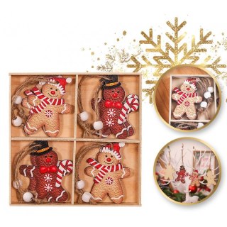 Zawieszki choinkowe 12szt PIERNICZKI drewniane w opakowaniu BSN46
