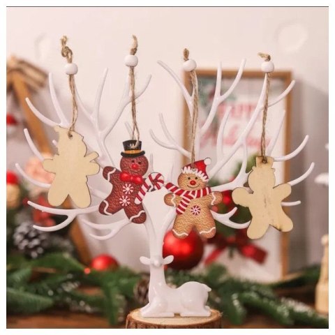 Zawieszki choinkowe 12szt PIERNICZKI drewniane w opakowaniu BSN46