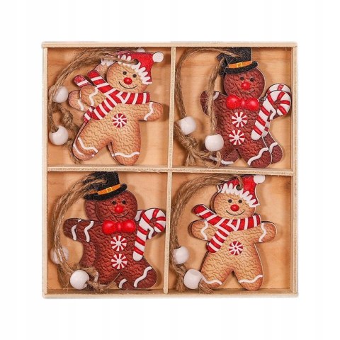 Zawieszki choinkowe 12szt PIERNICZKI drewniane w opakowaniu BSN46