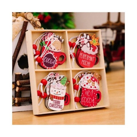 Zawieszki choinkowe PIERNICZKI drewniane 12 szt w opakowaniu BSN48