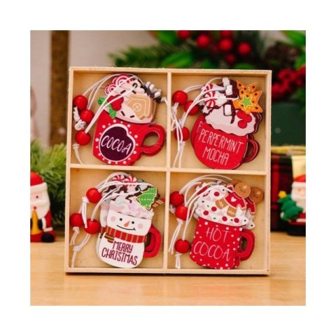 Zawieszki choinkowe PIERNICZKI drewniane 12 szt w opakowaniu BSN48