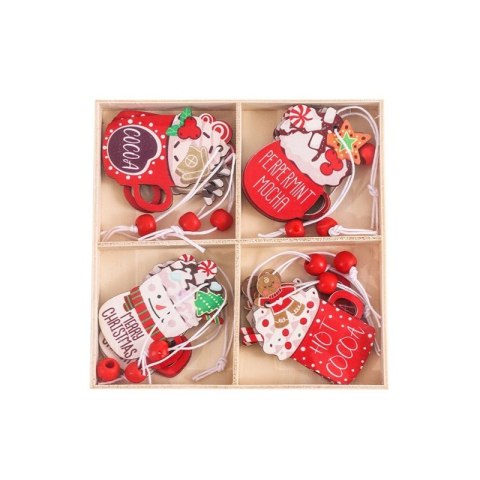 Zawieszki choinkowe PIERNICZKI drewniane 12 szt w opakowaniu BSN48