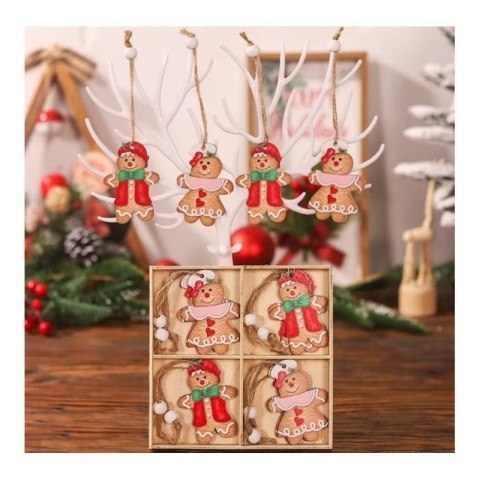 Zawieszki choinkowe PIERNICZKI drewniane 12szt w opakowaniu BSN47