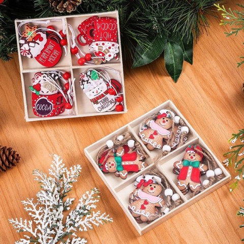 Zawieszki choinkowe PIERNICZKI drewniane 12szt w opakowaniu BSN47