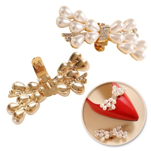 Klipsy do butów KOKARDKI z cyrkoniami i perełkami 2 szt. KDB52