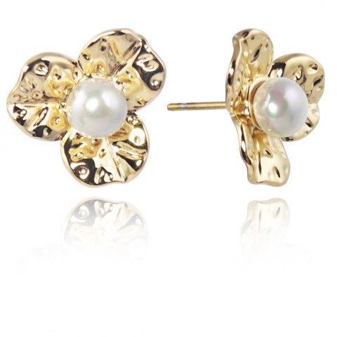 Kolczyki ze stali szlachetnej platerowane 14k złotem KWIATKI, perełi KST3358