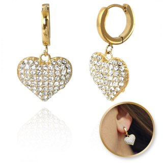 Kolczyki ze stali szlachetnej platerowane 14k złotem SERCA cyrkonie KST3348