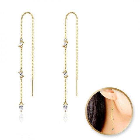 Kolczyki ze stali szlachetnej pozłacanej 14k złotem, cyrkonie, wiszące KST2852