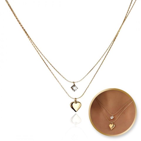 Naszyjnik podwójny SERCE stal szlachetna pozłacana 14k złotem NST2180