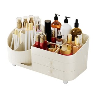 Organizer na pędzle, kosmetyki, obrotowy z szufladkami, kremowy 31 x 14,5 x 11,6 cm CB66