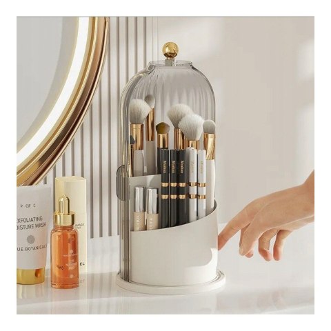 Organizer na pędzle, ryflowany obrotowy, otwierany biały 27 x 12,5 cm CB61B