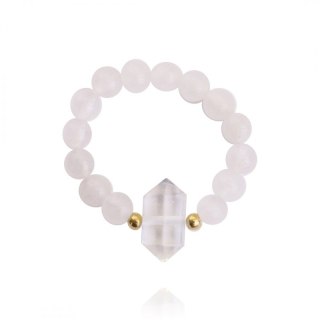 Pierścionek na gumce stal chirurgiczna pozłacana kryształ górski PST854B