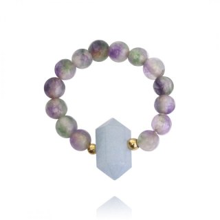 Pierścionek na gumce stal chirurgiczna pozłacana kryształ górski PST854N