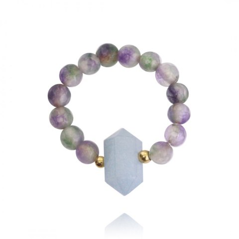 Pierścionek na gumce stal chirurgiczna pozłacana kryształ górski PST854N