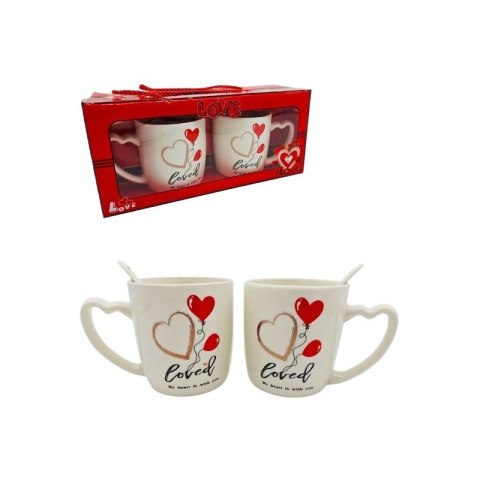Zestaw KUBKÓW WALENTYNKOWYCH - zestaw 2 szt w pudełku z łyżeczkami 300 ml KB24