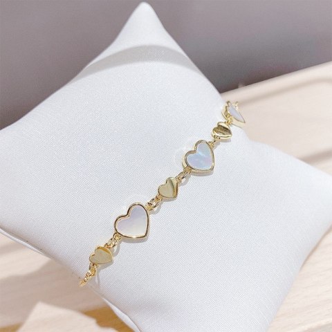 Bransoletka na rękę stal chirurgiczna pozłacana 14k złotem, SERCA masa perłowa BST1532