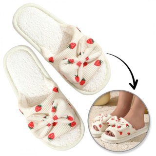 Kapcie ocieplane z kokardą, TRUSKAWKI, antypoślizgowe PAN04R39, rozmiar 39