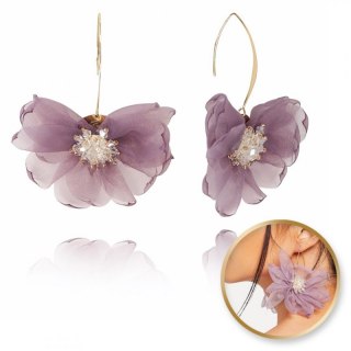 Kolczyki wiszące z kryształkami tiulowe kwiaty 10x8cm K1675FIO