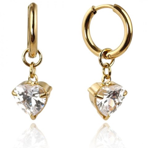 Kolczyki ze stali szlachetnej pozłacanej 14k złotem z cyrkoniami, SERCE KST3389