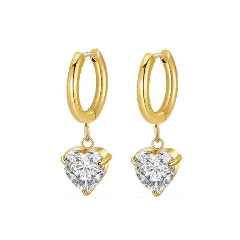 Kolczyki ze stali szlachetnej pozłacanej 14k złotem z cyrkoniami, SERCE KST3389