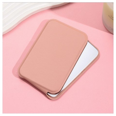 Lusterko kosmetyczne z ekoskóry, otwierane, stojące, do torebki różowe L17R