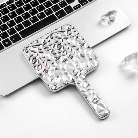 Lusterko kosmetyczne z rączką, jednostronne XL wysokość 23cm srebrne L24S