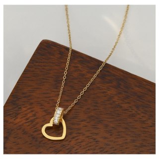 Naszyjnik SERCE stal szlachetna pozłacana 14k złotem, z cyrkoniami NST2112