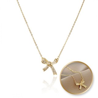 Naszyjnik stal szlachetna pozłacana 14k złotem KOKARDA cyrkonie NST2166