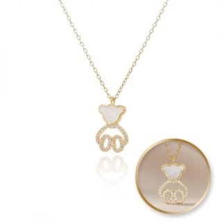 Naszyjnik stal szlachetna pozłacana 14k złotem, MIŚ masa perłowa, cyrkonie NST2169