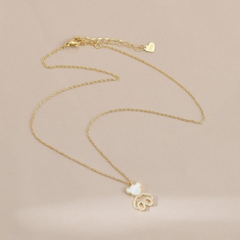 Naszyjnik stal szlachetna pozłacana 14k złotem, MIŚ masa perłowa, cyrkonie NST2169