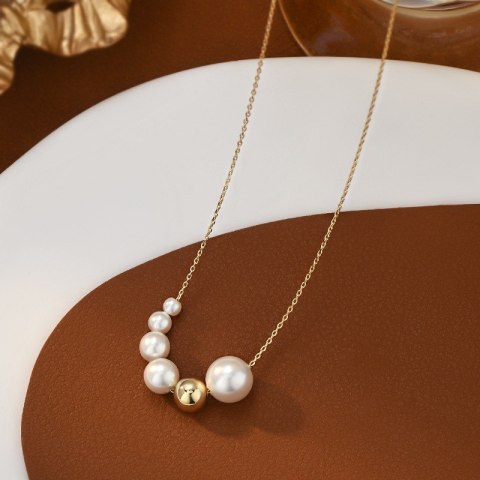 Naszyjnik stal szlachetna pozłacana 14k złotem, PERŁY NST2171