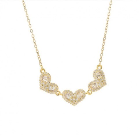 Naszyjnik stal szlachetna pozłacana 14k złotem, SERCA cyrkonie NST2168