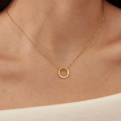 Naszyjnik stal szlachetna pozłacana 14k złotem, elegancki, KOŁO cyrkonie NST2150