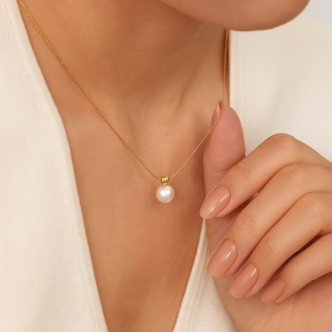 Naszyjnik stal szlachetna pozłacana 14k złotem, elegancki, PERŁA NST2147