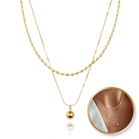 Naszyjnik stal szlachetna pozłacana 14k złotem, podwójny, kólka NST2160