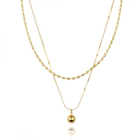 Naszyjnik stal szlachetna pozłacana 14k złotem, podwójny, kólka NST2160