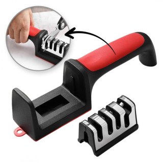 Ostrzałka do noży kuchennych i nożyczek, trójfazowa osełka czaro-czerwona KU01