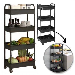 Regał, szafka mobilna na kółkach 4 poziomy czarna 36x24x84cm SZ41