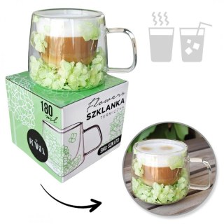 Szklanka termiczna z hortensją w środku, zielona 180 ml 1szt SZK173