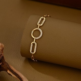 Bransoletka na rękę stal chirurgiczna pozłacana 14k złotem, cyrkonie - BST1558