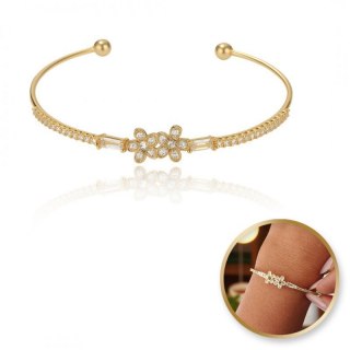 Bransoletka na rękę stal chirurgiczna pozłacana 14k złotem, cyrkonie - BST1559