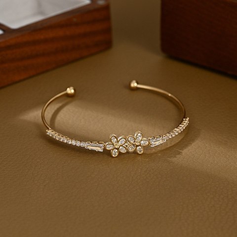 Bransoletka na rękę stal chirurgiczna pozłacana 14k złotem, cyrkonie - BST1559